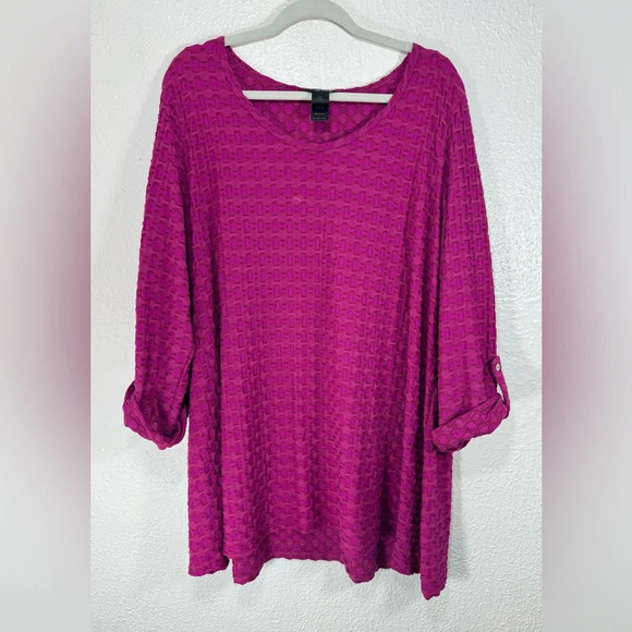 Ali Miles Pink Textured Blouse Women’s 2X Pullover Long Rollable Sleeves - Picture 1 of 12